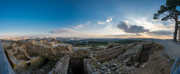 Mystical Sunset Jerusalem Ruins Hellenistic City Crusader Castle Seen Tomb — Stock Photo, Image