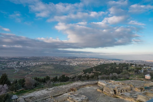 Mystical Sunset Jerusalem Ruins Hellenistic City Crusader Castle Seen Tomb — Stock Photo, Image