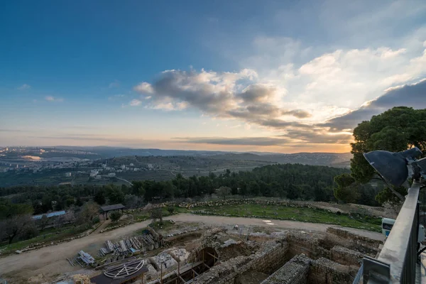 Mystical Sunset Jerusalem Ruins Hellenistic City Crusader Castle Seen Tomb — Stock Photo, Image