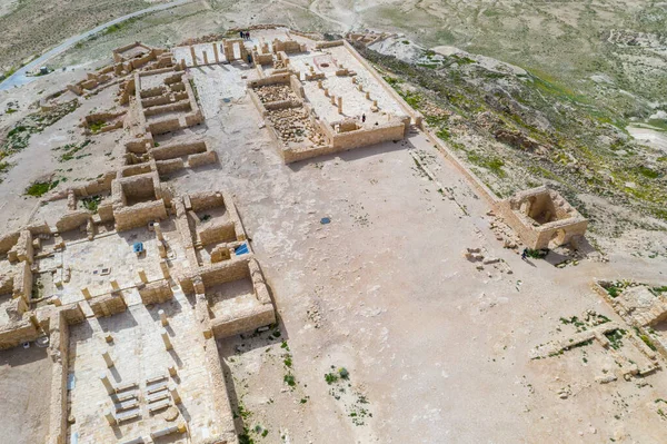 Légi Panoráma Tavaszi Kilátás Romos Ősi Nabataeai Város Avdat Már — Stock Fotó