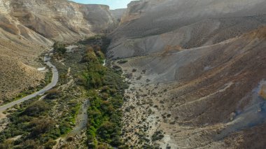 İsrail 'in Negev Çölü' ndeki Avdat Kanyonu (Ein Avdat) üzerinde gün batımı manzaralı Kibbutz Sde Boker gözcüsü. Negev Çölü. İsrail