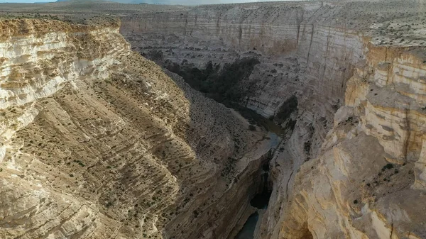 Vista Panorâmica Primavera Pôr Sol Sobre Avdat Canyon Ein Avdat — Fotografia de Stock