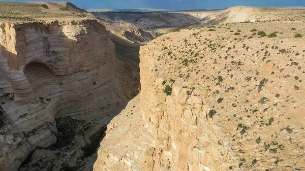 Scénický Jarní Pohled Západ Slunce Nad Avdatovým Kaňonem Ein Avdat — Stock fotografie