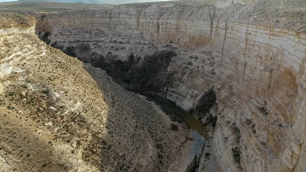 Scenic Voorjaarszicht Van Zonsondergang Boven Avdat Canyon Ein Avdat Israël Stockafbeelding