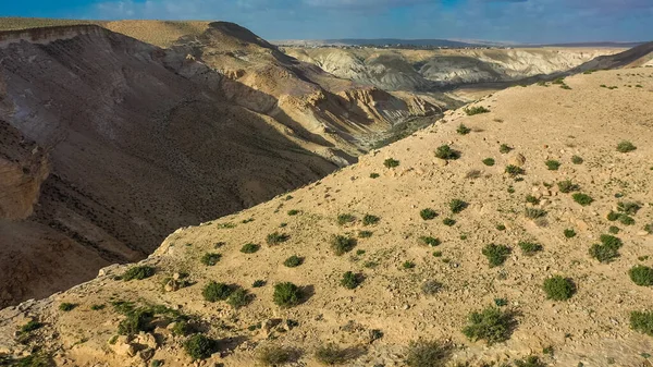Сценічний Вигляд Заходу Сонця Над Каньйоном Авдат Ein Avdat Ізраїльській Стокове Зображення