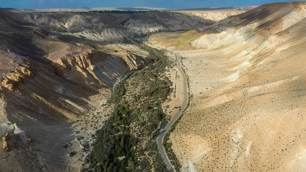 Scenic Voorjaarszicht Van Zonsondergang Boven Avdat Canyon Ein Avdat Israël Stockafbeelding