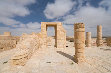İsrail 'in güneyindeki Negev Çölü' nde, şimdi bir milli park olan antik Nabataean kentinin manzaralı ilkbahar manzarası.