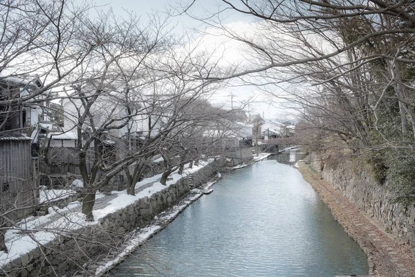 stock image Omihachiman moat walkway in Snow, Shiga, Japan