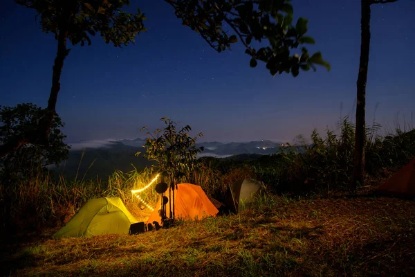 Khao Chang Phueak Berg Der Nacht Mit Zelten — Stockfoto