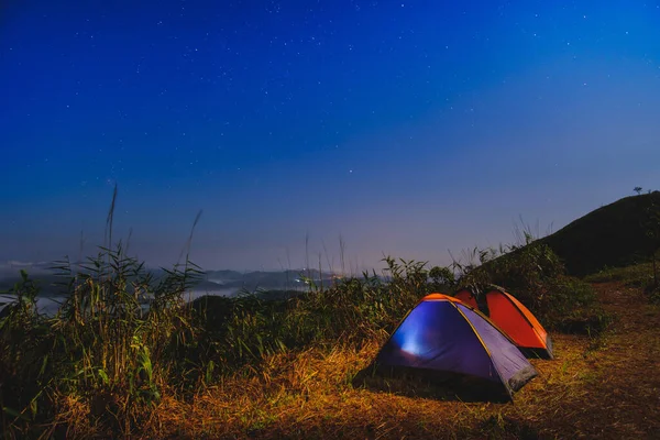 Montagne Khao Chang Phueak Nuit Avec Tentes Camping — Photo