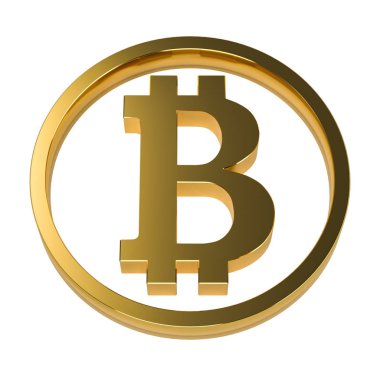 Altın bitcoin sembolü beyaz arka plan gölge yok. 3D render