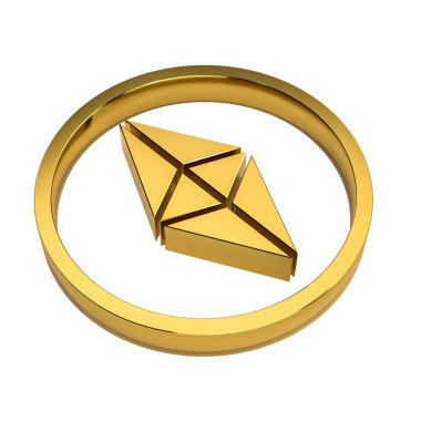 Altın etherium sembolü beyaz arka plan gölge yok. 3D render