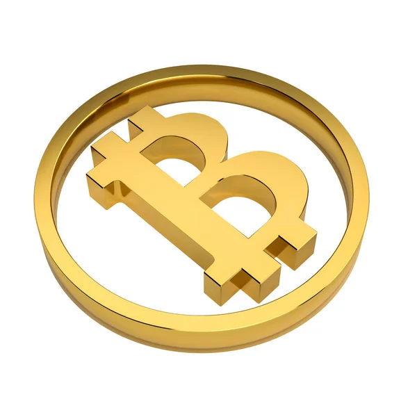 Arany bitcoin szimbólum fehér hátteret nem árnyék. 3D-leképezés — Stock Fotó