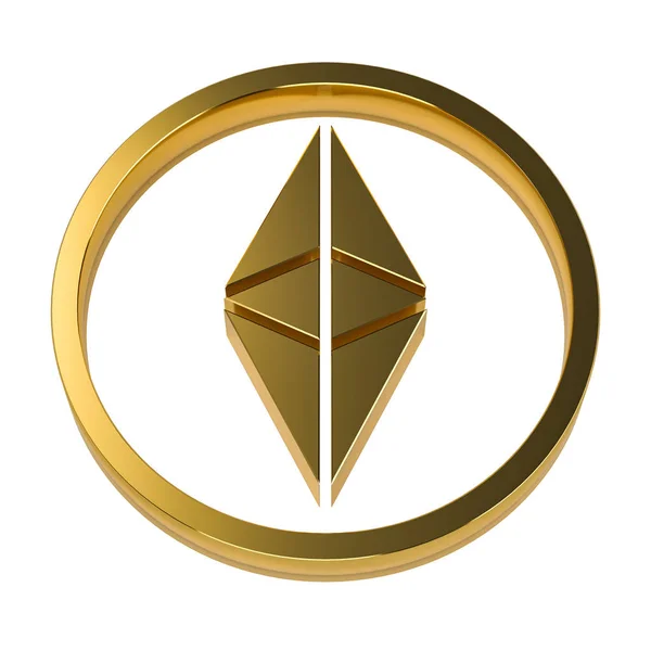 Zlaté etherium symbol na bílém pozadí žádný stín. 3D vykreslování — Stock fotografie