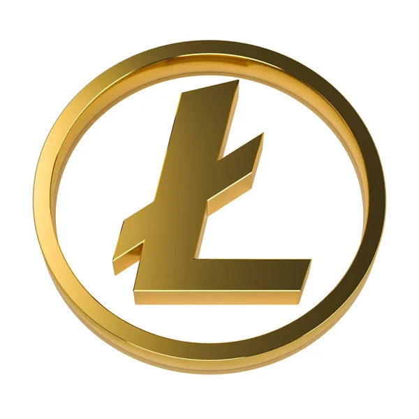 Símbolo litecoin dorado sobre fondo blanco sin sombra. renderizado 3d — Foto de Stock