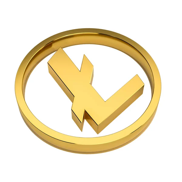 Altın litecoin sembolü beyaz arka plan gölge yok. 3D render