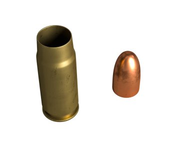 tabanca kartuşu 7.62x23 mm, Rus ve Sovyet ordusu, izole. 3d render