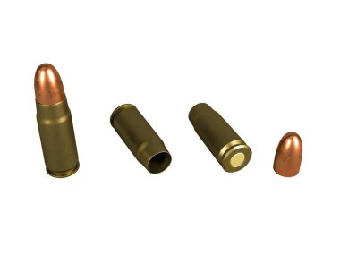 tabanca kartuşu 7.62x23 mm, Rus ve Sovyet ordusu, izole. 3d render