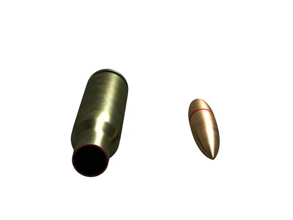 Bullet and shell - cartridge 5.45x39 mm, Russian and Soviet army, isolated. 3d rendering — Stock Photo, Image