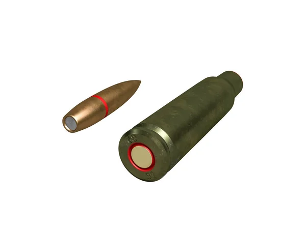 Bullet és a Shell-patron 5.45 x39 mm, az orosz és a szovjet hadsereg elszigetelt. 3D-leképezés — Stock Fotó