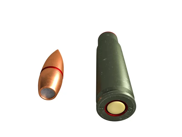 kartuş 7.62x39 mm, Rus ve Sovyet ordusu, izole. 3d render