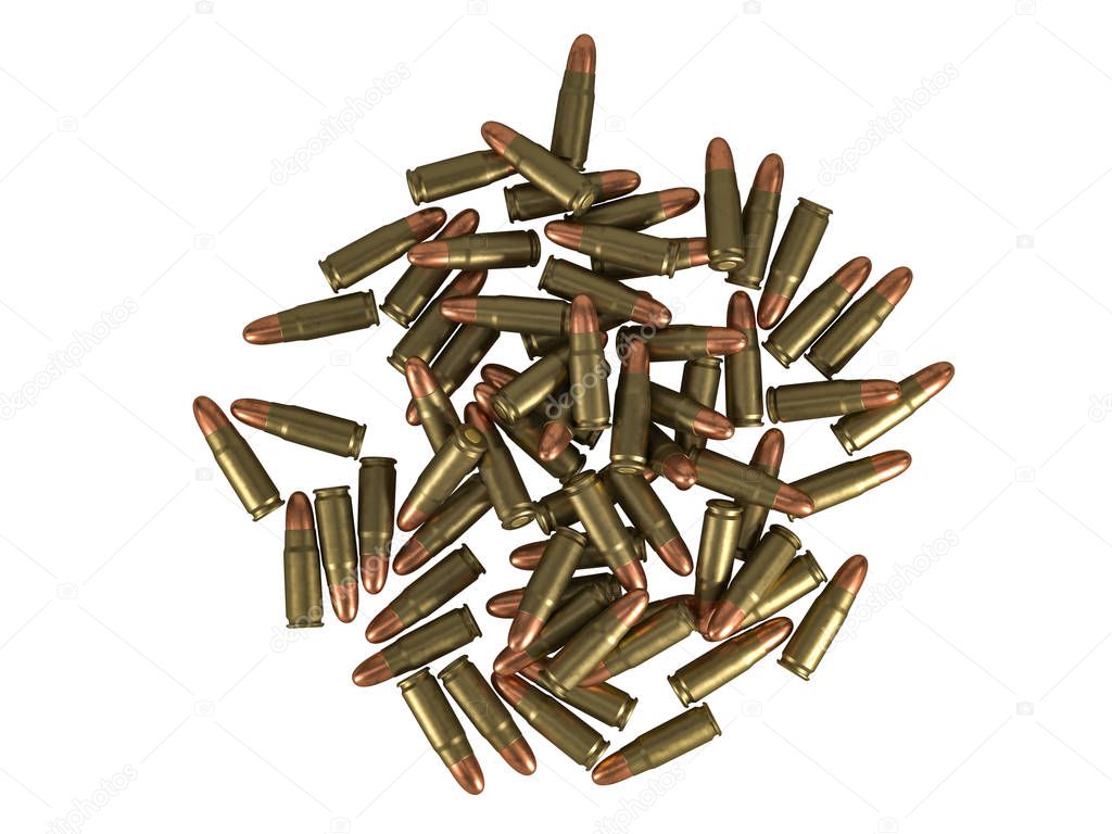 pistol cartridge 7.62x23 mm, Russian and Soviet army, isolated. 3d rendering