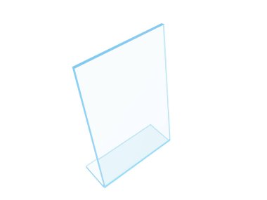 Beyaz arka planda şeffaf akrilik veya plastik masa standı ekranı. 3d render