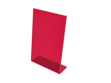 Kırmızı akrilik veya plastik masa standı beyaz arka plan üzerinde ekran. 3d render