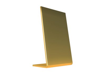 Metal - beyaz arka plan üzerinde altın masa standı ekran. 3d render