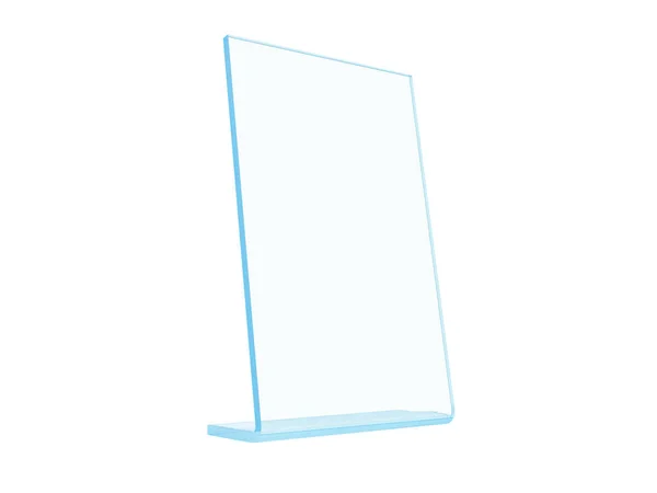 Beyaz arka planda şeffaf akrilik veya plastik masa standı ekranı. 3d render