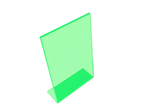 Espositore da tavolo in acrilico o plastica verde su sfondo bianco. rendering 3d — Foto Stock