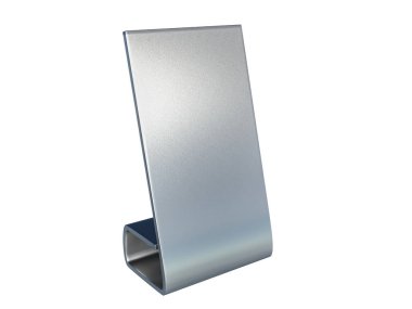 Metal - beyaz arka plan üzerinde gümüş masa standı ekran. 3d render