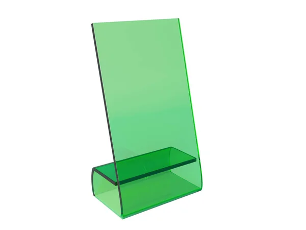 Зелений акриловий або пластиковий стіл стоїть на білому тлі. 3D візуалізація — стокове фото