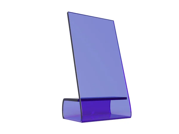 Синий акрил или пластиковый стол стенд дисплей на белом фоне. 3d-рендеринг — стоковое фото