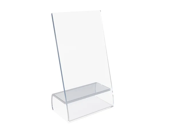 Прозрачный акриловый или пластиковый стол стенд дисплей на белом фоне. 3d-рендеринг — стоковое фото