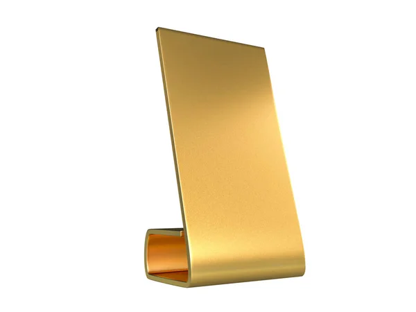 Metal - beyaz arka plan üzerinde altın masa standı ekran. 3d render