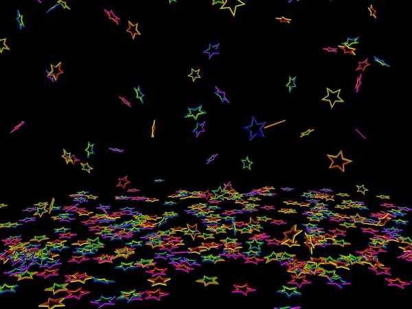 Colored stars on black background. 3D rendering