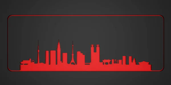 Skyline şehir kağıdı Tokyo kesti. 3B işleme