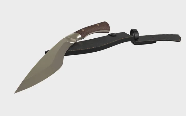 Deri kılıflı avcı bıçağı. Beyaz arka planda izole edilmiş. 3B illüstrasyon