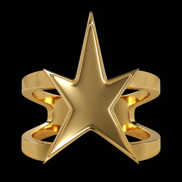 gold star-shaped ring on a black background - isolated. 3D rendering