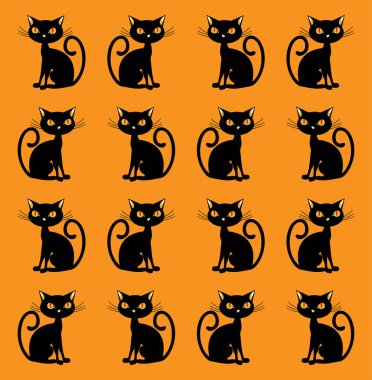  Sarı arka planda siyah kediler, cadılar bayramı dokusu