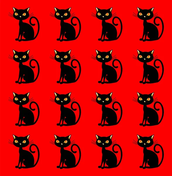 Zwarte Katten Rode Achtergrond Halloween Textuur Stockafbeelding