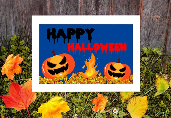 Feliz Pancarta Halloween Tarjeta Felicitación —  Fotos de Stock