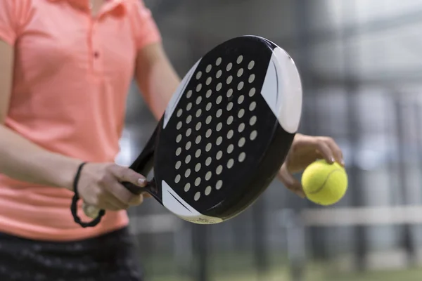 Paddle Tennis Player Racket Ball Ready Serve Close Anonymous Image — Stock Photo, Image