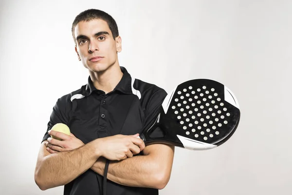 Paddle Tennis Player White Background Posing — ストック写真