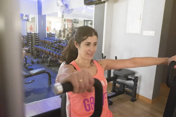 Years Old Woman Training Gym Weights Indoors Image — ストック写真