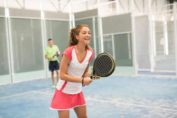 Couple Playing Paddl Etennis Court Royalty Free Stock Images