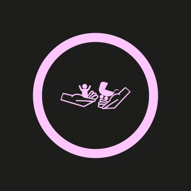 Bebek ve çocuk arabası düz kutsal kişilerin resmi, vektör, illüstrasyon Holding eller