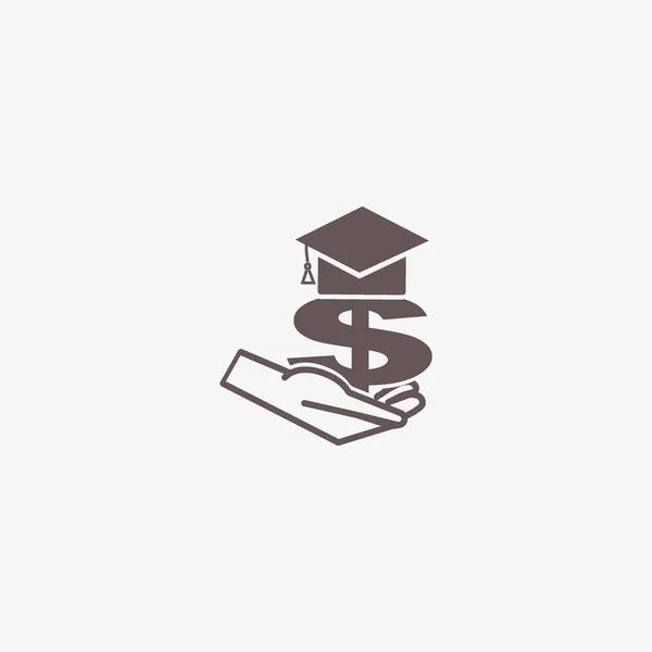 Mão Segurando Símbolo Dólar Com Ícone Plano Boné Graduação Vetor — Vetor de Stock