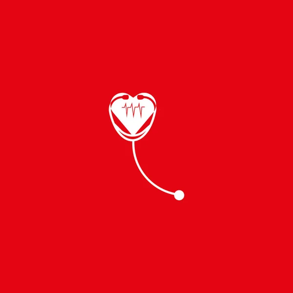 Coração Com Sinal Cardiograma Estetoscópio Ícone Plano Vetor Ilustração — Vetor de Stock